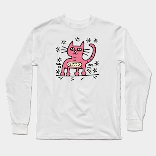 Retro Cat Design Long Sleeve T-Shirt